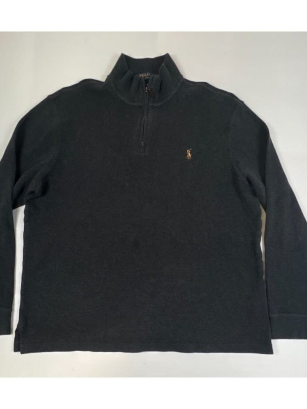 Polo Ralph Lauren Men Size L Estate Rib Half Zip Pullover Black Cotton Sweater